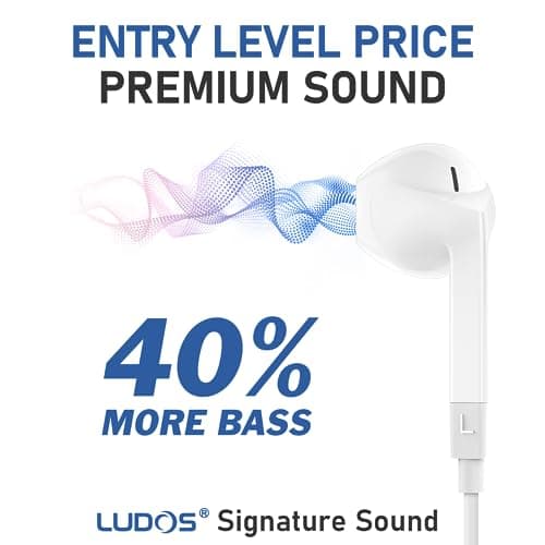 Ludos FEROX Wired Earbuds in-Ear Headphones, Earphones with Microphone, 5 Years Warranty, Noise Isolation Corded for 3.5mm Jack Ear Buds for iPhone, iPad, Samsung, Computer, Laptop, Gaming, Sports — view 3