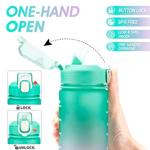 YC Kitchen Water Bottle with Time Marker - 1L Water Bottles with Straw, air up water bottle Leakproof & BPA Free Sports Water Bottle with Carry Strap for Fitness,Gym,and Outdoor Sports — view 3