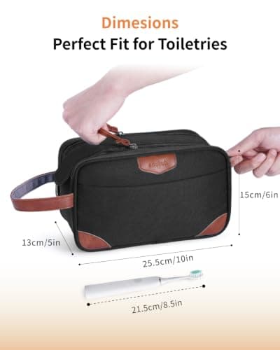 ECOHUB Wash Bag for Men, Water-Resistant Travel Toiletry Bag with Wet Pocket, Recycled Dopp Kit Shaving Bag Fit Full Size Toiletries, Wide-Open Dual Zipper Cosmetic Makeup Organizer Bag, Black — view 5