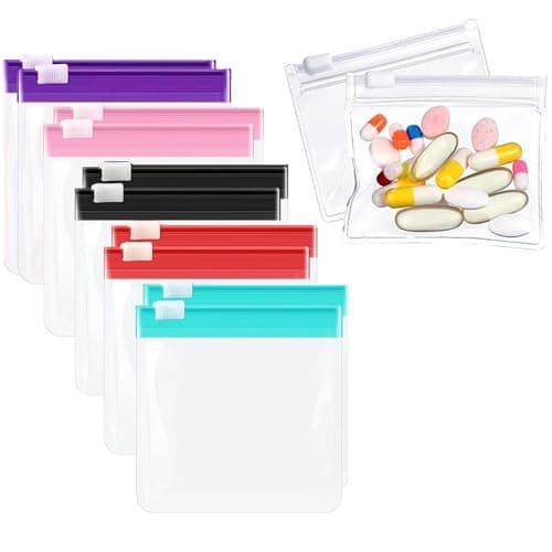 Reusable Pill Pouch Bags, 12 Pack Mini Slide Lock Medicine Storage Bags, Travel Pill Organiser Zippered EVA Pouches, for Tablets Vitamins Jewellery Coins