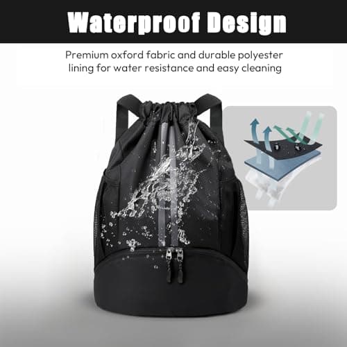 Sioloc Waterproof Drawstring Backpack for Gym & Swim – Lightweight Sports Bag with Shoe Compartment, Large Capacity, Wet/Dry Pockets (Men & Women) — view 5