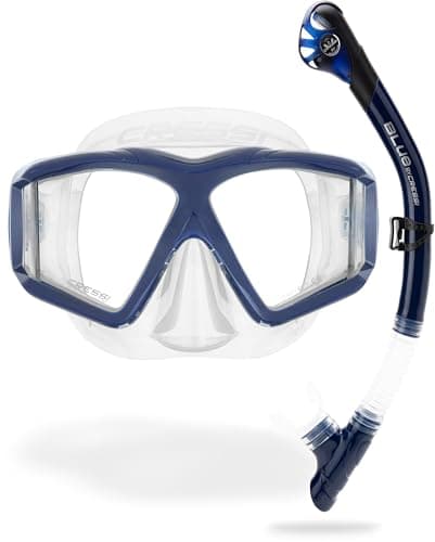 Cressi Horizion+Scilla Combo Clear/Blue Navy - Combo Set Horizon Mask 4 Separate Tempered Glasses and Scilla Top Dry Valve System Snorkel for Diving and Snorkelling — view 2