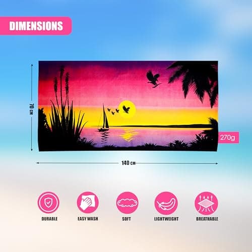 GEEZY Microfibre Beach Towel, Birds Sunrise Design - Quick Drying, Lightweight, Sand-Free, Large & Durable, Summer Design - Beach Essentials for Travel, Holiday, Swimming, Sauna, Adults, 70x140cm — view 4