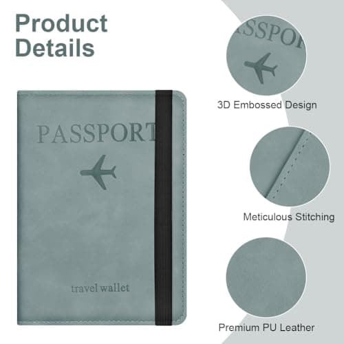 AOOSU Passport Holder Cover, PU Leather Passport Cover with RFID Blocking Travel Wallet, Portable Universal Travel Wallet Case Organiser for Money, Boarding Passes, Credit Cards Sky Blue — view 4