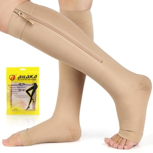Ailaka 20-30 mmHg Zipper Compression Socks for Women Men, Open Toe