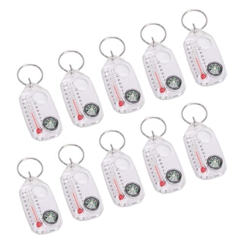 Aramox Compass Thermometer Keyring Set, 10 Pack White ABS