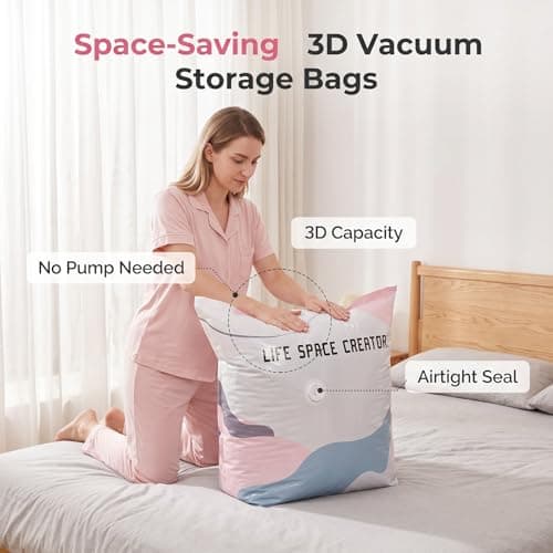 Vacuum Storage Bags, Vacuum Pack Bags for Clothes, No Pump Needed Space Saver Bags for Duvets, Bedding and Blankets, Reusable Compression Storage Bags for Home Organisation (70x50x30cm, 3PCS) — view 5