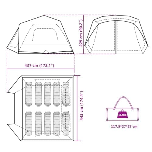 vidaXL Family Tent with LED 10-Person Light Blue Quick Release — view 3
