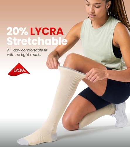 RUIXUE Compression Socks for Women and Men, 20-30 mmHg Cooling Flight Socks, 2 Pairs Graduated Socks for Travel, Sport, Nurse, Long Sitting(Swelling & Aches Relief), Beige, L-XL — view 4