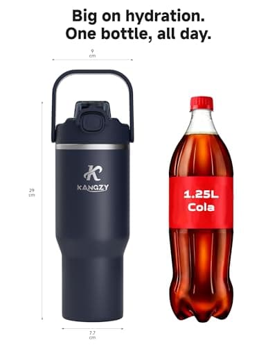 KANGZY Metal Water Bottle with Straw 1L/32oz – Vacuum Insulated Stainless Steel Flask, 2-in-1 Straw & Spout Lid, BPA-Free Leak-Proof Tumbler, Keeps Drinks Hot 8H+ / Cold 24H for Work, Travel Navy Blue — view 6