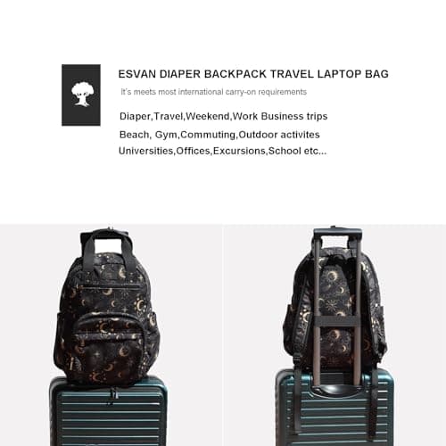 Diaper Backpack Large Capacity Multifunctional Baby Essentials Travel Pack Linen Canvas Laptop Bag, Corduroy Black Moon, L, Back Side Sleeve — view 5