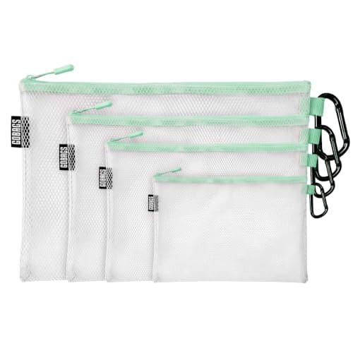 GOBAGS Air Production Multi‑Size Clear Zipper Pouch (4‑Pack) – Cable Organizer & Travel Gear Bag for Electronics, Camera Accessories, Tool Pouch & Small Tech Storage (Mint Green)