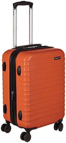 Amazon Basics Hard Shell Small Suitcase - Expandable ABS Hand Luggage with 4 Double Spinner Wheels - Scratch Resistant and Lightweight Construction - 55 x 37.5 x 25.5cm - Burnt Orange
