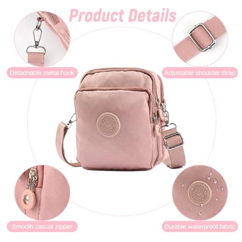 Pinboov Pink Small Cross Body Bag Women,Multi Pocket Shoulder Bags — view 3