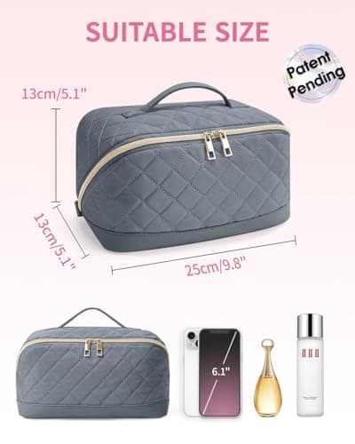 Travel Makeup Bag Quilted Cosmetic Bag for Women with Brush Compartments — view 5