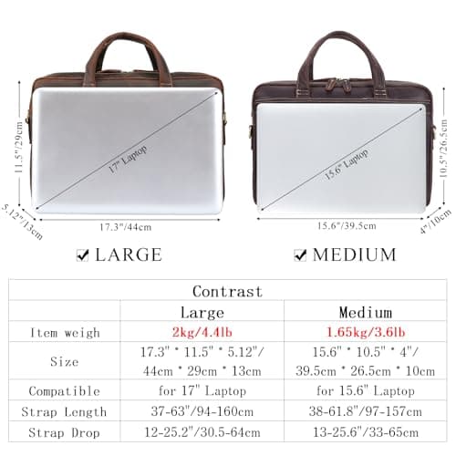 TIDING Genuine Leather Briefcases for Men 15.6 inch Two Laptop Case — view 3
