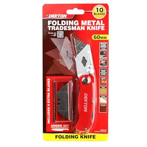 Dekton Folding Metal Tradesman Knife with Ergonomic Handle Rapid Blade Change Zinc Alloy Body Belt Clip and Folding Lock Includes Spare Blades for Vinyl Rubber Plastics and Carpet — view 2