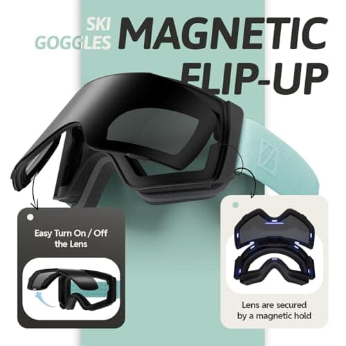 JUBAO Flip-Up Ski Goggles for Men Women, Anti-fog Magnetic OTG Snow Snowboard Goggles for Instant Defogging UV400 Protection — view 2
