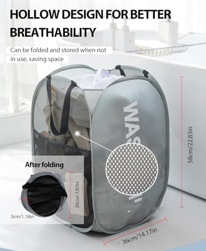 KIAYOO Collapsible Laundry Basket,75L Large Washing Basket Foldable Folding Dirty Clothes Hamper with Side Pocket Bag,Pop up Washing Bin Bag for Bathroom,Bedroom,College Dorm,Hotel,Travel,Rose — view 5