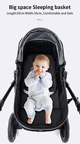 YAZOCO 3 in 1 Prams, Pushchair with Height Adjustable Handle, Travel System Pram with Changing Bag, Baby Stroller with Aluminum Frame for Newborn 0-4 Years (X1 Pink) — view 5