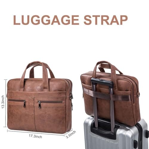 seyfocnia Men's Business Travel Briefcase Leather Messenger Bags Laptop Bag 17.3 inch Work Computer Bag Satchel Bag (Brown) — view 6
