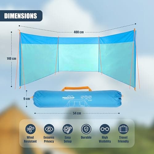 GEEZY Blue Windbreak with Accessories – Fiberglass Poles, High-Visibility Guy Lines, Travel Bag – Wind & Sun Protection for Camping, Beach, Tents, Caravans, Gardens – Camping & Beach Essential — view 3