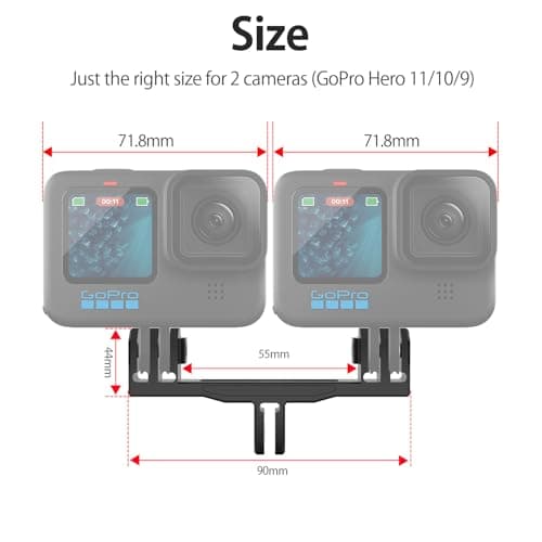 HSU Aluminium Alloy Twin Dual Mount Adapter for GoPro Action Cameras(90mm) — view 6