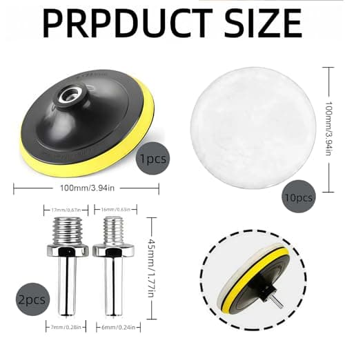 13 PCS Car Polishing Pads for Drill, 100mm Wool Buffing Pads Kit with Backing Plate M14 Drill Adapter for Car Detailing Waxing Buffing Furniture Polishing Kit — view 2