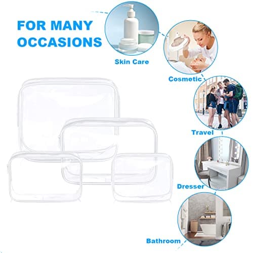 Aucuu Clear Toiletries Bag, 4 Pack PVC Waterproof Toiletries Carry Pouch, TSA Approved Travel Toiletry Bag with Zipper, Multi-Size Cosmetic Makeup Bags for Women and Kids - Travel Business — view 4