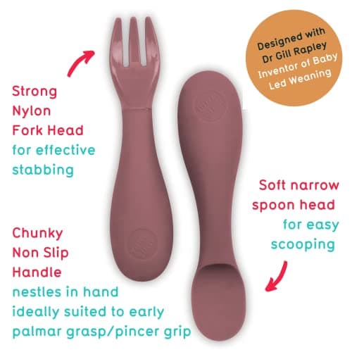 TUM TUM Silicone Baby Cutlery with Travel Case - Baby Spoon & Fork Set - Designed with Feeding Specialist - Baby Led Weaning Utensils - Dishwasher, Steriliser Friendly - BPA Free - 6m+, Pink — view 2
