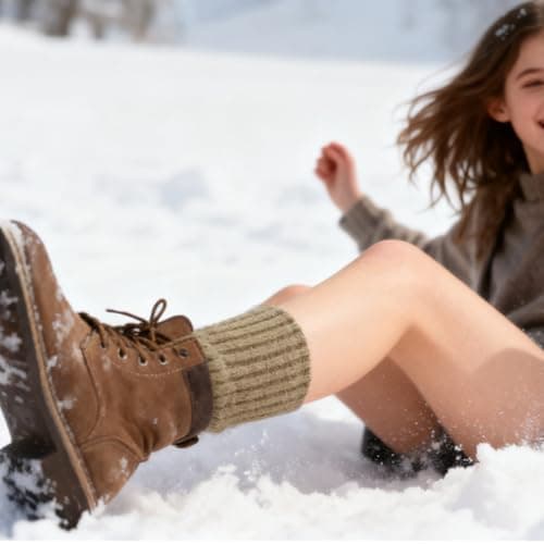 FUIPVGI 3 Pairs Thermal Socks for Women Winter Warm Boot Socks, Soft Thick Merino Wool Sock, Comfy Crew Work Hiking Sock for Men Women (Khaki) — view 3