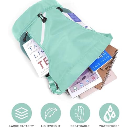 flintronic Drawstring Backpack, Waterproof Sports Backpack, Large Gym Bag With Shoe Compartment and Water Bottle Mesh Pockets, for Sports School Beach Holidays Swimming Travel — view 3