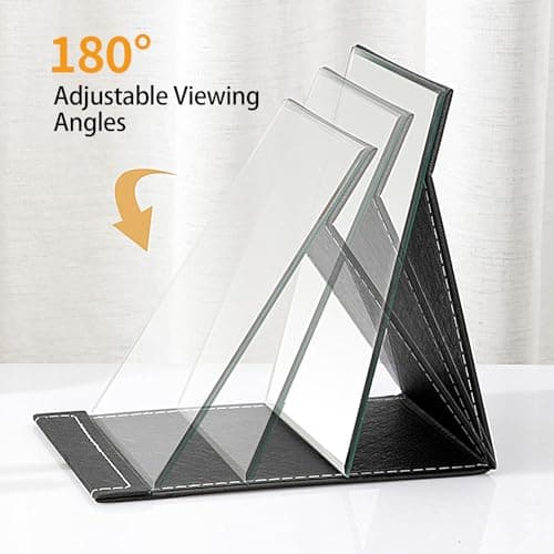 C5DGPH Folding Tabletop Travel HD Makeup Mirror,PU Leather Foldable Cosmetic Mirror,Compact Standing Vanity Mirrors for Men, Women and Girls — view 2
