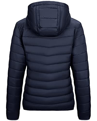 Outdoor Ventures Women's Winter Lightweight Puffer Jacket with Hood, Warm, Short, Packable, Quilted, Transitional, Padded Jacket for Ladies, Lined for Hiking, Travel Deep Blue M — view 6