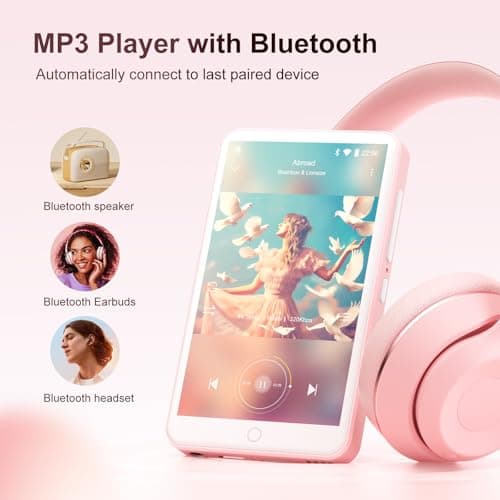 80GB MP3 Player with Bluetooth and WiFi, Mp3 & Mp4 Music Player with Spotify, Amazon Music, Audible, 4.0" IPS Touch Screen Android Player with Speaker, FM Radio, Up to 512GB (Pink) — view 6