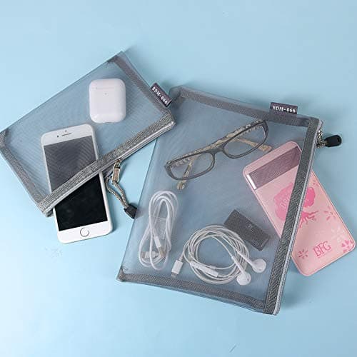 Nylon Mesh Cosmetic Zipper Bags, 6PCS Grey Makeup Pouches Pen Pencil Organizer Case for Travel Purse Diaper Bag (A5 x 3pcs, A6 x 3pcs) — view 6