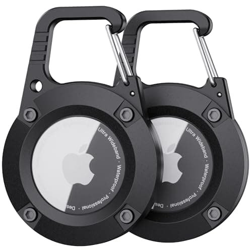 Holder for AirTag, 2-Pack Waterproof Keyring with Apple Airtag, Durable Scratch-Resistant Airtag Keychain Secure Holder with Lock Case Protective Cover Accessories for Keys, Luggage, and More-Black — view 2
