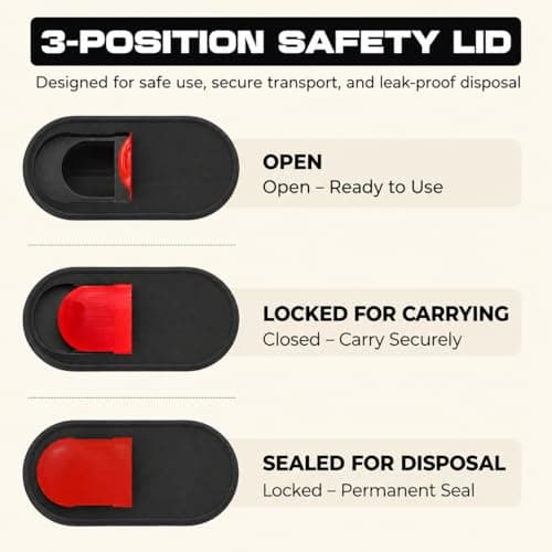 3pk Travel Sharps Bin 0.2L – Small Sharps Box for Needles, Lancets & Insulin Pen Tips – Portable Disposal Container with Secure Leakproof Lid – Medical Waste Bin, Black — view 3