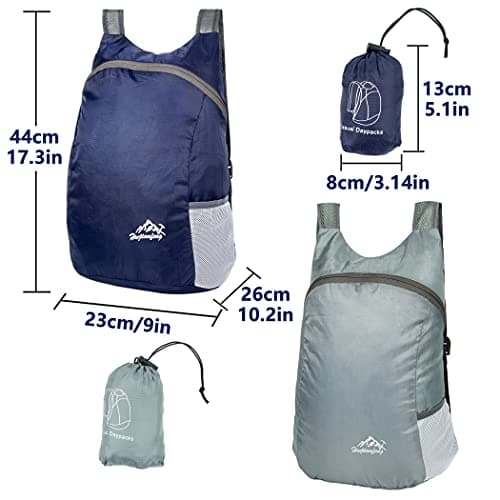 Feibmir 2 Pack 20L Small Foldable Lightweight Packable Backpack Navy Grey — view 2