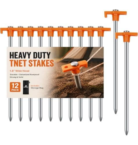 AVOFOREST Heavy Duty Tent Pegs Ground Pegs,Long and Robust Tent Pegs,Metal Camping Pegs For Tent, Awning, Tarpaulin,Normal and Hard Ground (12pcs)