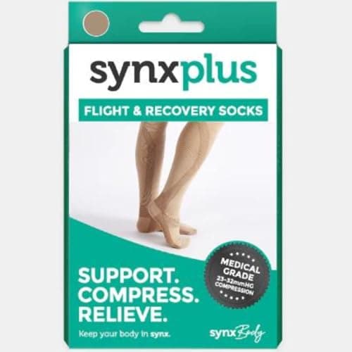 SynxBody Flight Compression Socks for Women & Men (Class 2) - These Flight Socks Help Prevent Deep Vein Thrombosis (DVT) During and After Flight (Black) (Beige, X-Large) — view 2