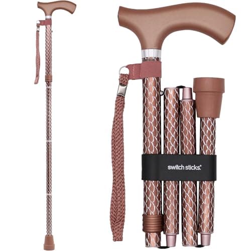 Switch Stick Luxury Engraved Rose Gold Walking Stick - Folding And Adjustable