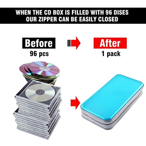Bivisen 96 Capacity CD/DVD Case Storage Holder Binder Organizer Portable Zipper Hard Plastic CD/DVD Cases Organizer Wallet Book for Car Home Travel (Sky Blue) — view 4