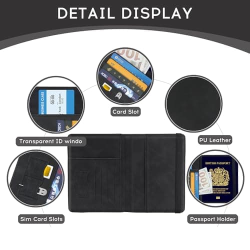 ILIYAH Passport Holder PU Leather RFID Blocking Passport Cover Travel Wallet Case with Card Slot & Elastic Strap Passport Covers (Black) — view 4