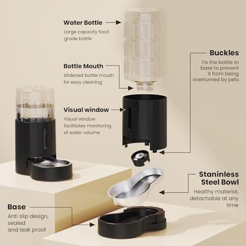 JUNSPOW 4L Gravity Pet Water Dispenser with Stainless Steel Bowl — view 6
