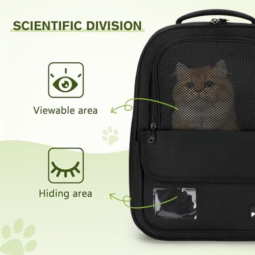 Pecute Cat Backpack, Breathable Pet Carrier With Scientific Zoning, Black — view 3