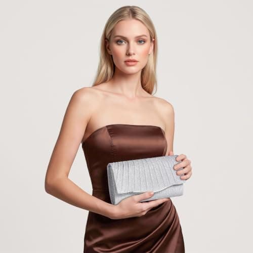 WantGor Clutch Purses for Women, Evening Bag Formal Handbags Shoulder Crossbody Bags for Wedding Cocktail Prom Beach Party (Silver) — view 2
