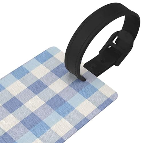 Blue Checker Linen Texture Luggage Tags Name Id Label Suitcase Tags, Ideal for Travel Cruise Backpacks Bag — view 3