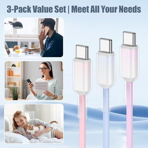 USB to USB C Cable [3-Pack, 6FT],Type C Charger Fast Charging iPhone lead USBC for iPhone 17/16/15, iPad Pro, Samsung Galaxy, MacBook Pro,and More — view 4