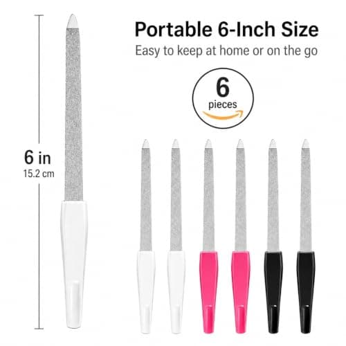 6 Pack Metal Nail Files – Double Sided Sapphire Grit Stainless Steel File — view 2